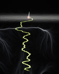 Wayfaring Stranger — a single volt-green melody-driven path walks through a dark flow field toward a river of light