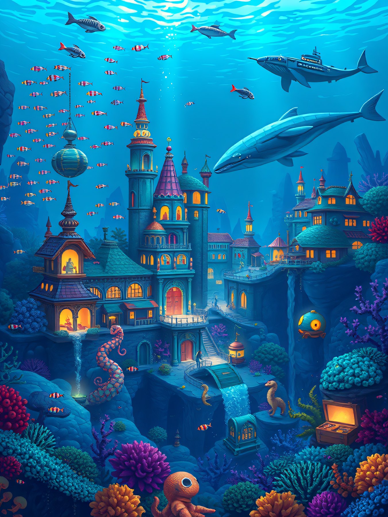 A detailed underwater seek-and-find city